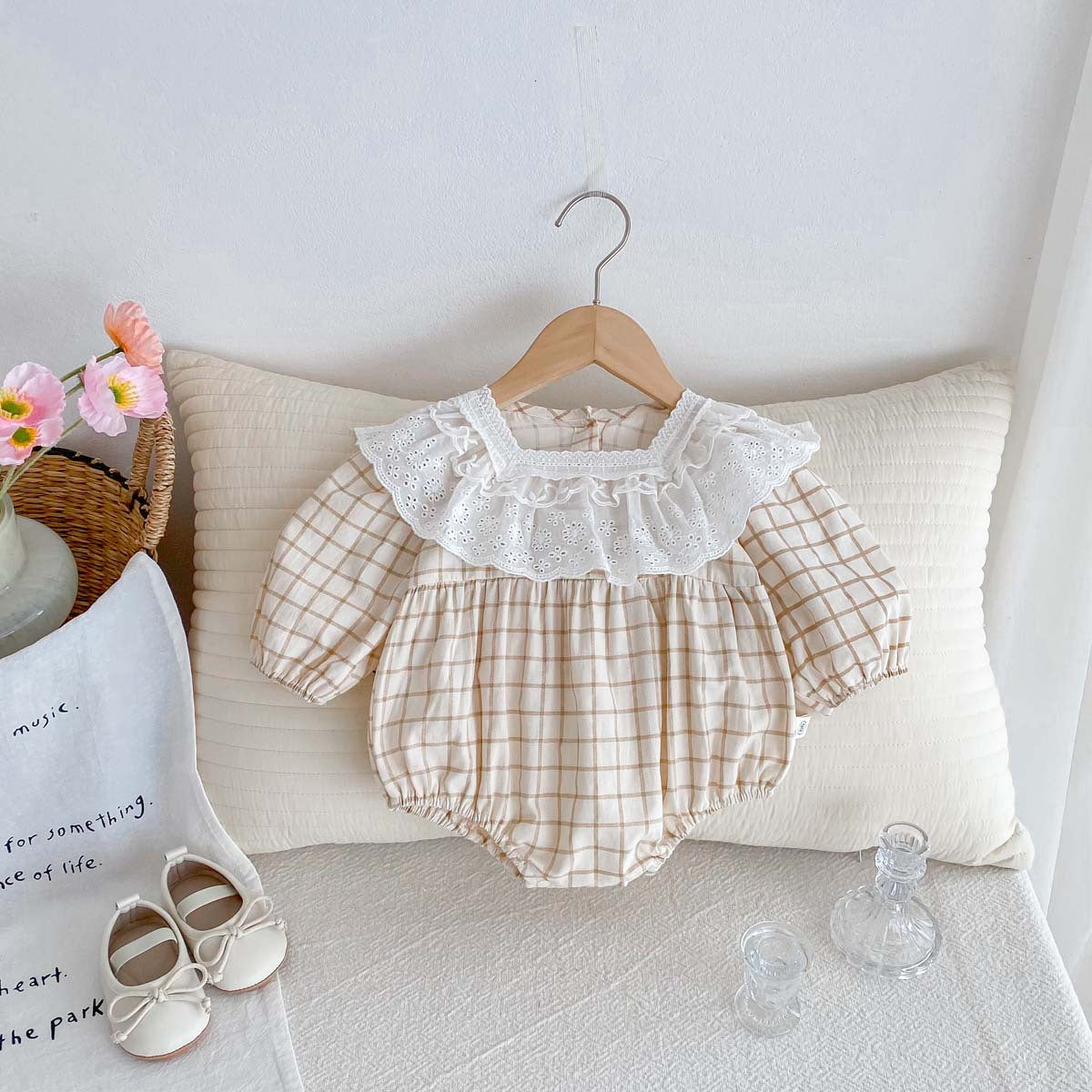 Kids Baby Girls Casual Cute Plaid Print Long Sleeve Romper