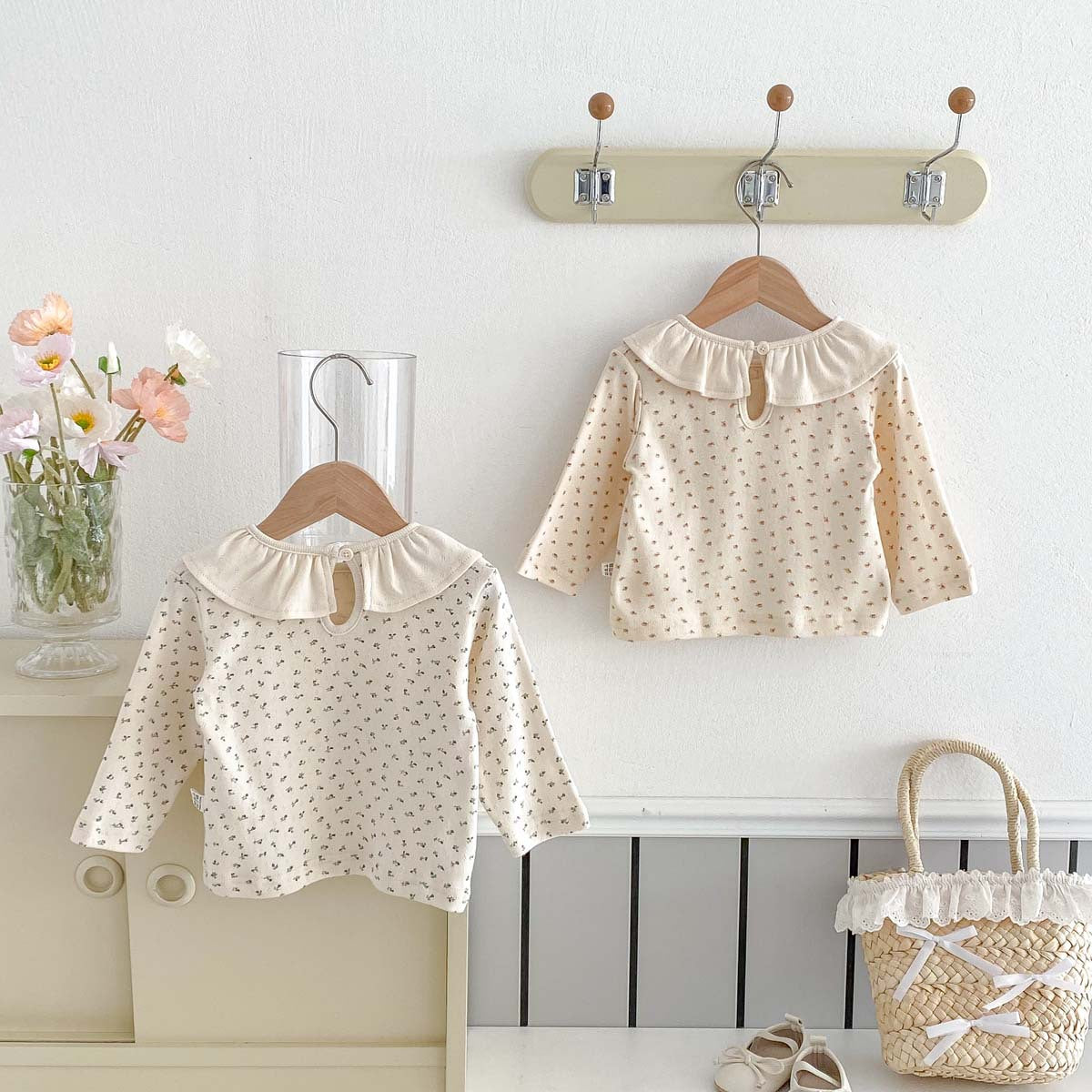 Kids Baby Girls Tiny Flower Long Sleeve Ruffled Top