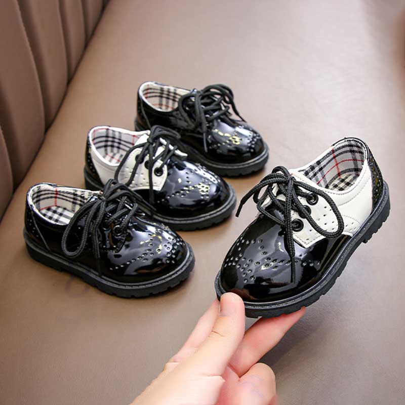 Kids Girls Fashion Casual British Style Color Matching Round-Toe Slip On PU Leather Shots