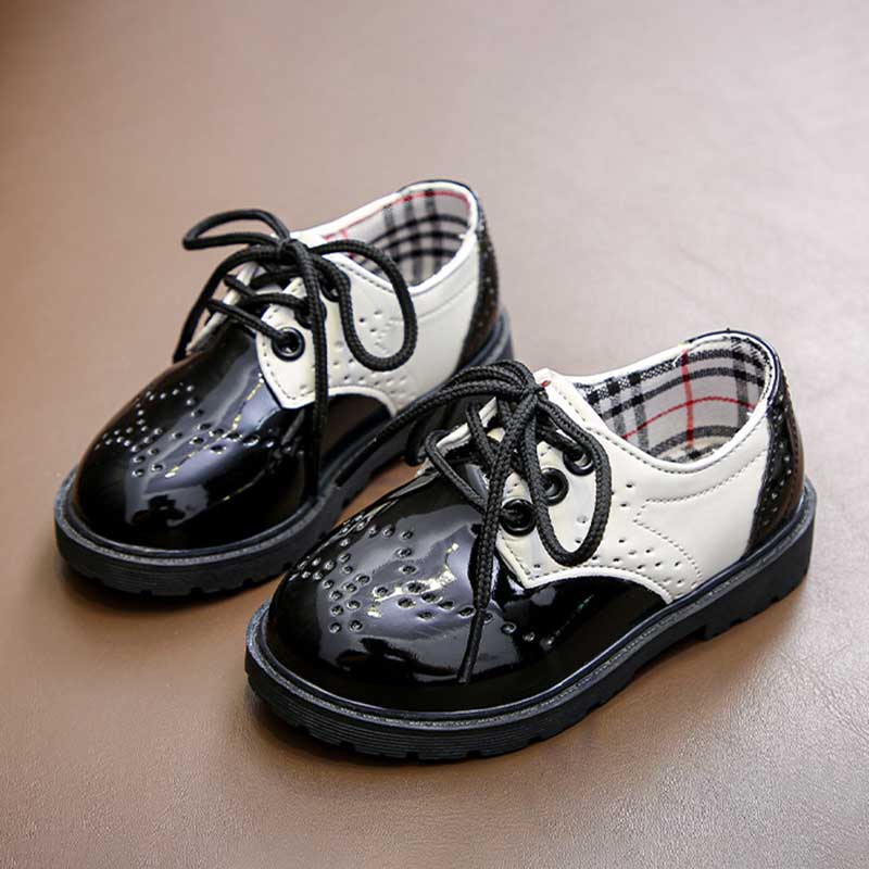 Kids Girls Fashion Casual British Style Color Matching Round-Toe Slip On PU Leather Shots
