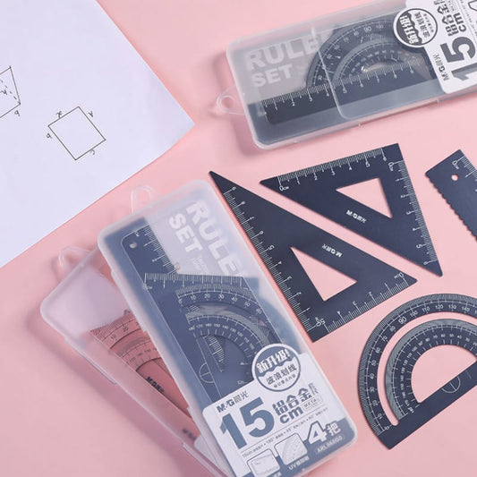 4pcs/set Student Stationery Metal Ruler