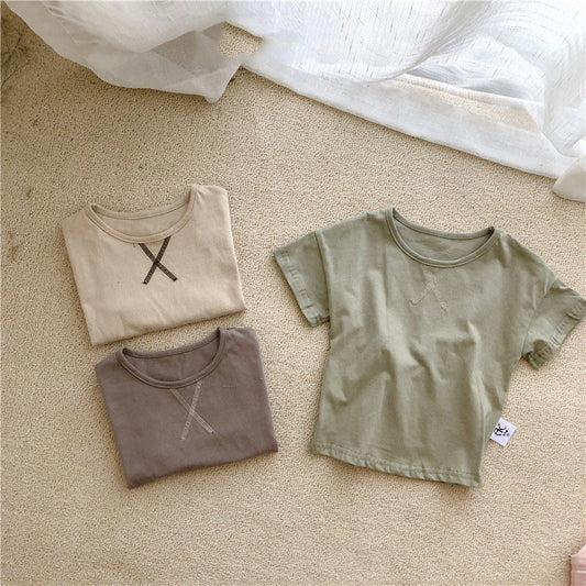 Kids Casual Solid Color Round Neck Short Sleeve T-shirt