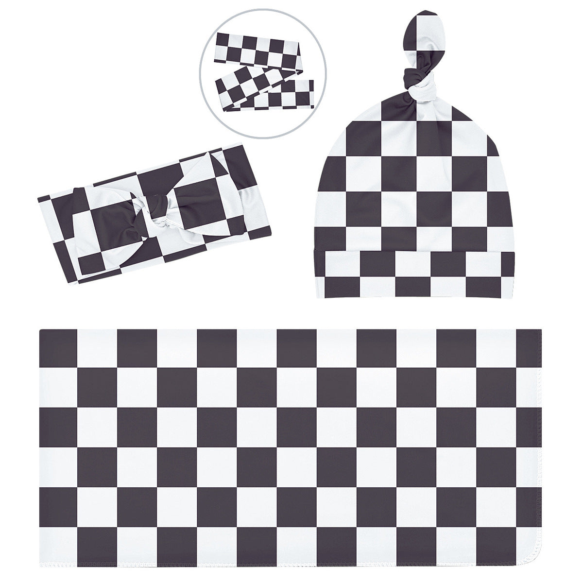 Three-Piece Newborn Wrap Towel Classic Plaid Printed Swaddle