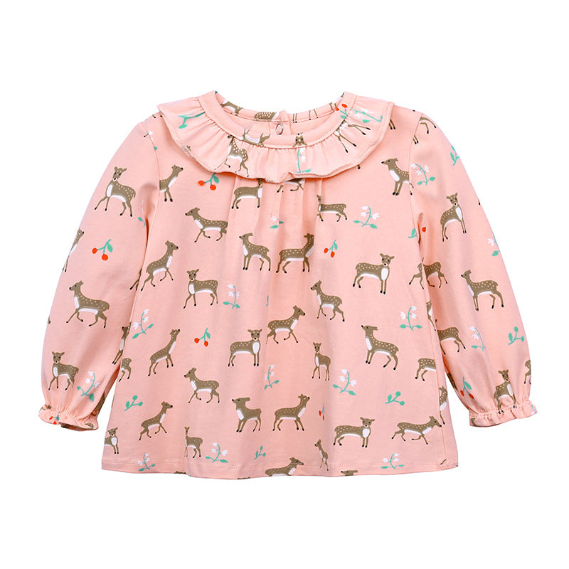 Children Kids Toddlers Girls Cartoon Long-Sleeved Lapel T-Shirt
