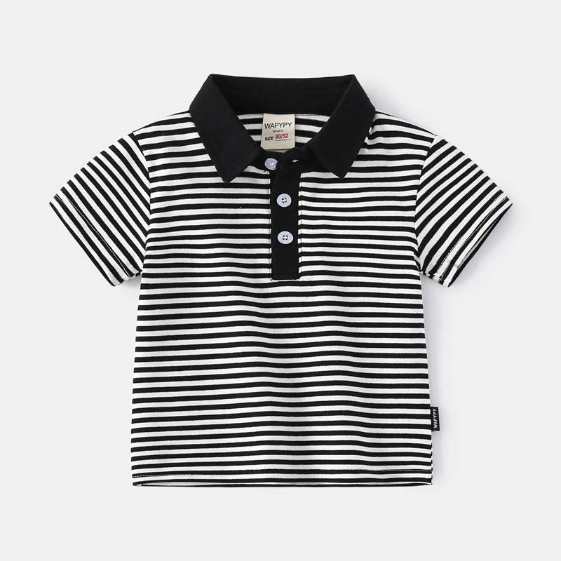 Children Kids Toddlers Fashion Boys Stripes Print Short Sleeve Polo Shirt