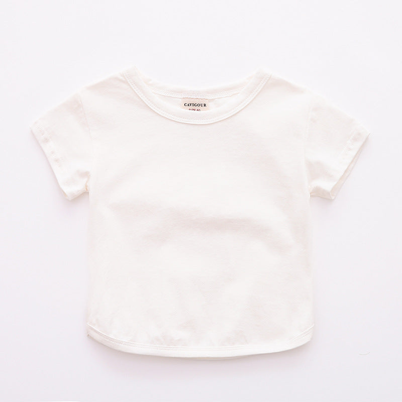 Baby Simple Solid Color Round Neck Short Sleeve Casual Loose T-shirt