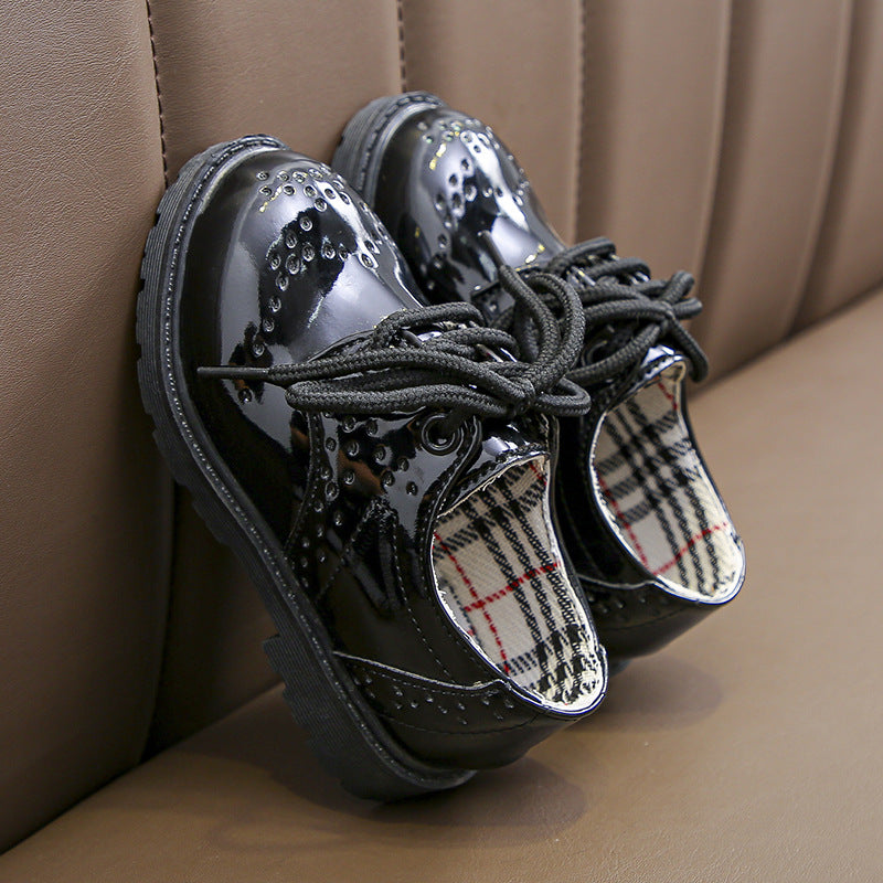 Kids Girls Fashion Casual British Style Color Matching Round-Toe Slip On PU Leather Shots