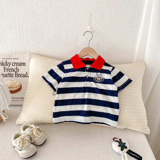 Kids Toddler Boys Fashion Casual Stripe Print Short Sleeve Lapel POLO Shirt