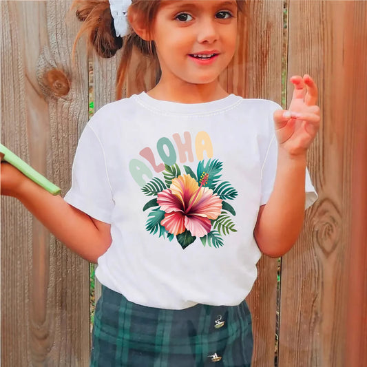Kids Toddler Girls Casual Hawaiian Style Floral Short Sleeve T-Shirt