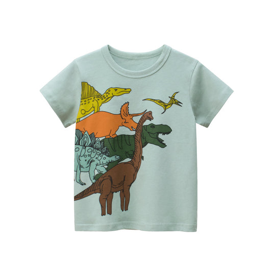 Kids Boys Basic Round Neck Short Sleeve Cartoon Dinosaur Casual T-shirt