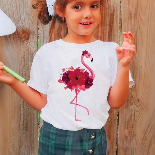 Kids Toddler Girls Casual Flamingo Print Short Sleeve T-Shirt