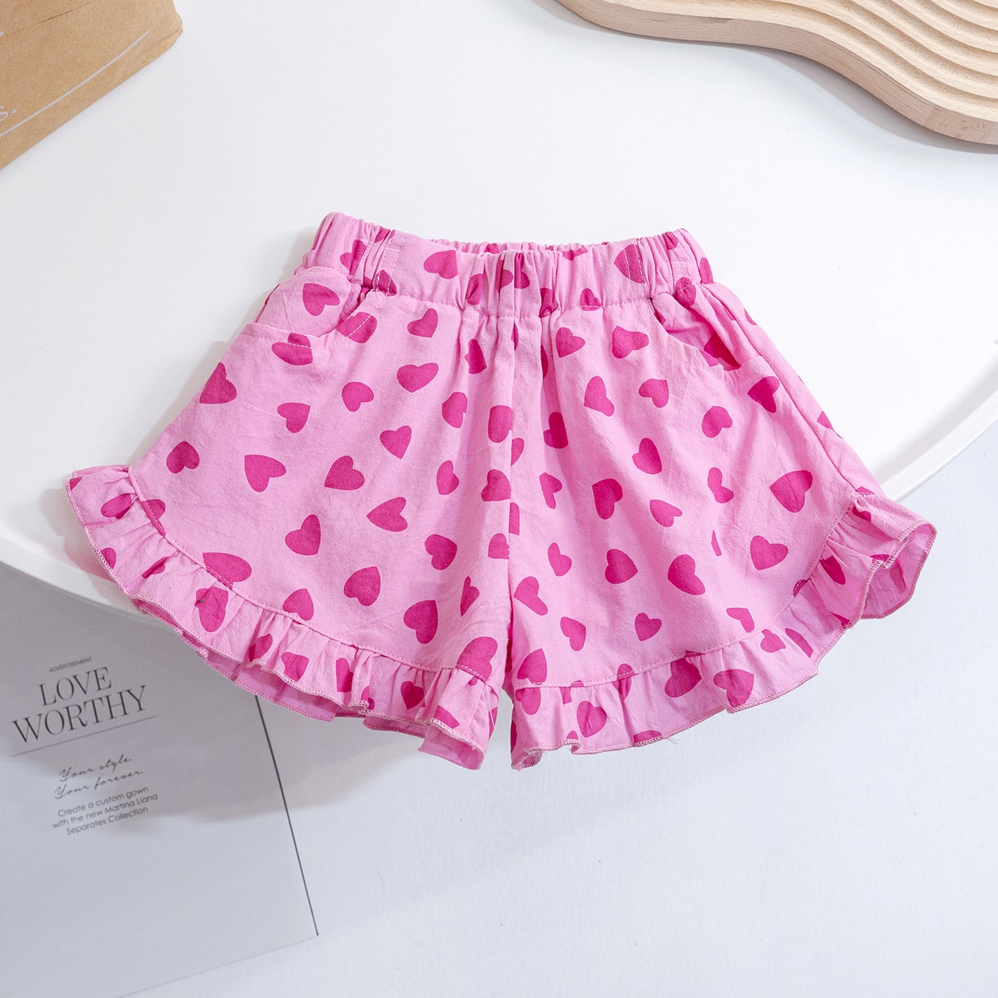 Children Kids Baby Fashion Girls Casual Basic Love Print Ruffled Shorts