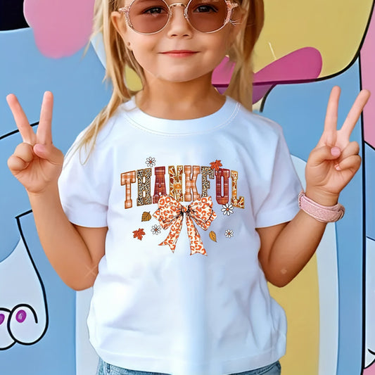 Kids Toddler Girls Casual Alphabet Bow Print Short Sleeve T-Shirt