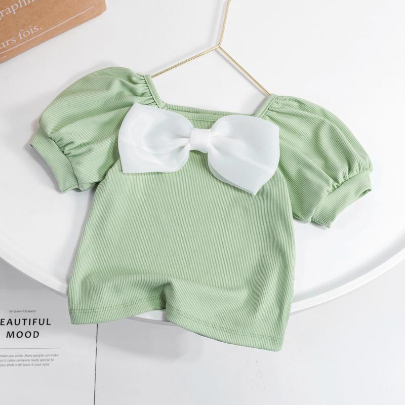 Children Kids Toddlers Girls Short Sleeve Cute Bow Knot T-Shirt