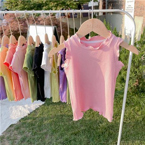 Children Kids Baby Fashion Girls Sleeveless Solid Color Basic T-Shirt