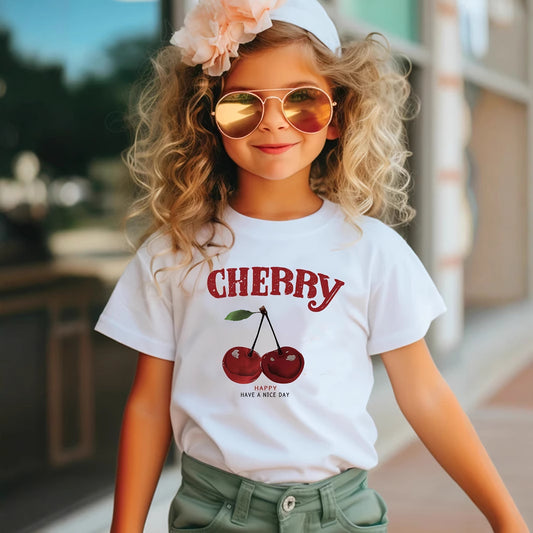 Kids Toddler Girls Casual Cherry Print Short Sleeve T-Shirt
