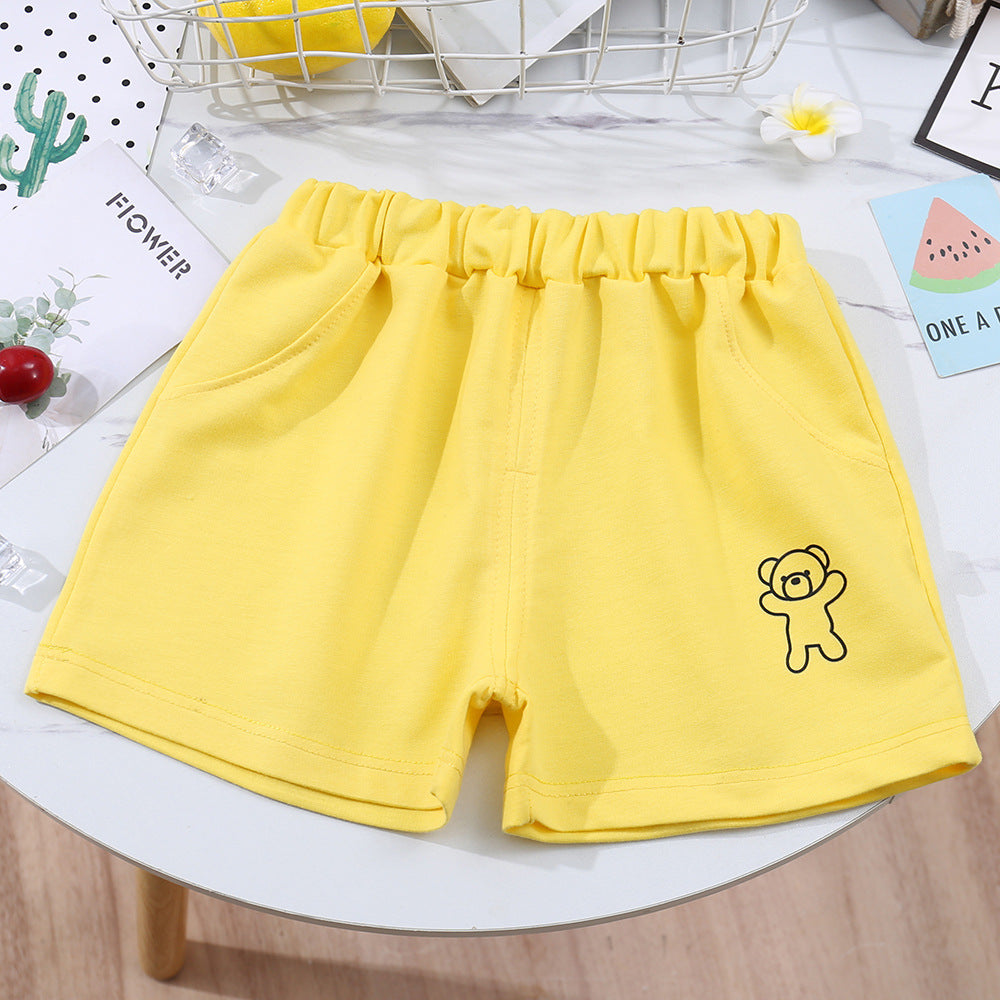 Kids Casual Simple Solid Color Bear Pattern Elastic Waist Shorts