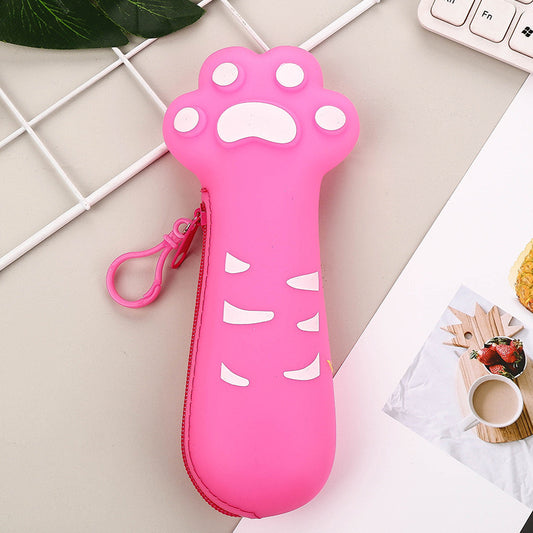 Fashion Cartoon Cute Cat'S Claw Silicone Zipper Large Capacity Pencil Case