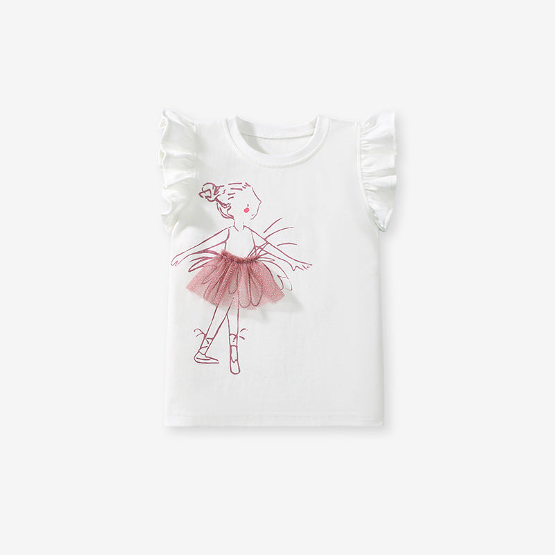 Summer Kids Toddler Girls Cotton Ruffled Cap Sleeve T-Shirt