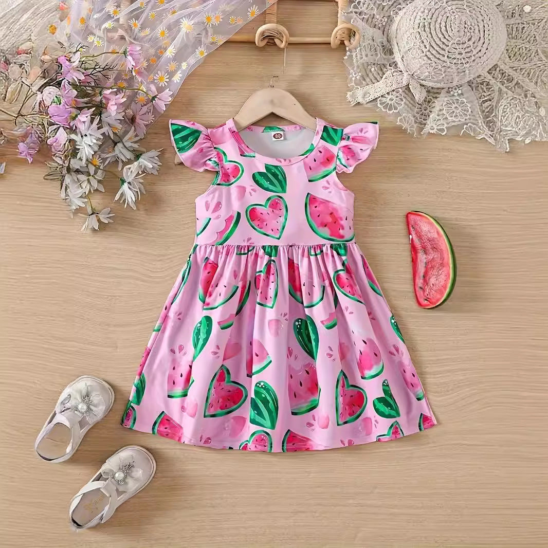Kids Baby Girls Sweet Cute Watermelon Print Sleeveless Dress