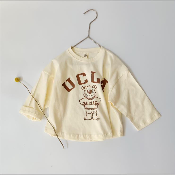 Kids Casual Cartoon Bear Letter Pattern Round Neck Long Sleeve Loose T-shirt