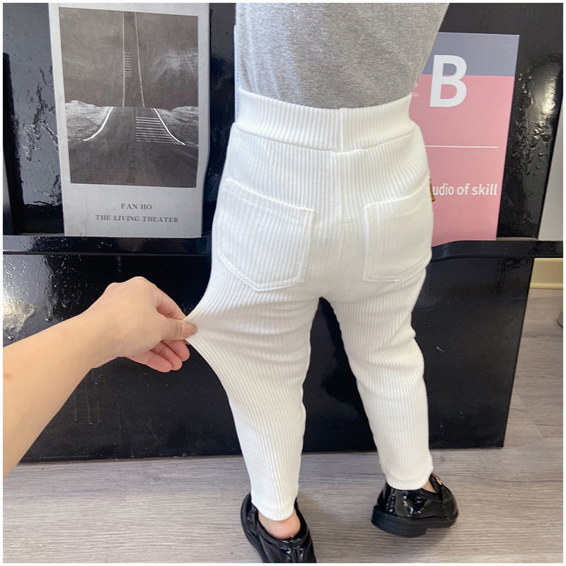 Spring And Autumn Thin Cotton Leggings Boys And Girls Rib-Knit Pants