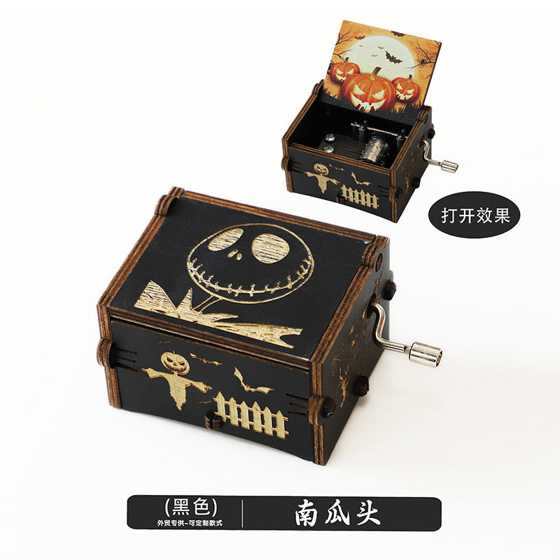 Wooden Music Box Ornaments Classical Carving Hand-Cranked Music Box Crafts Gifts