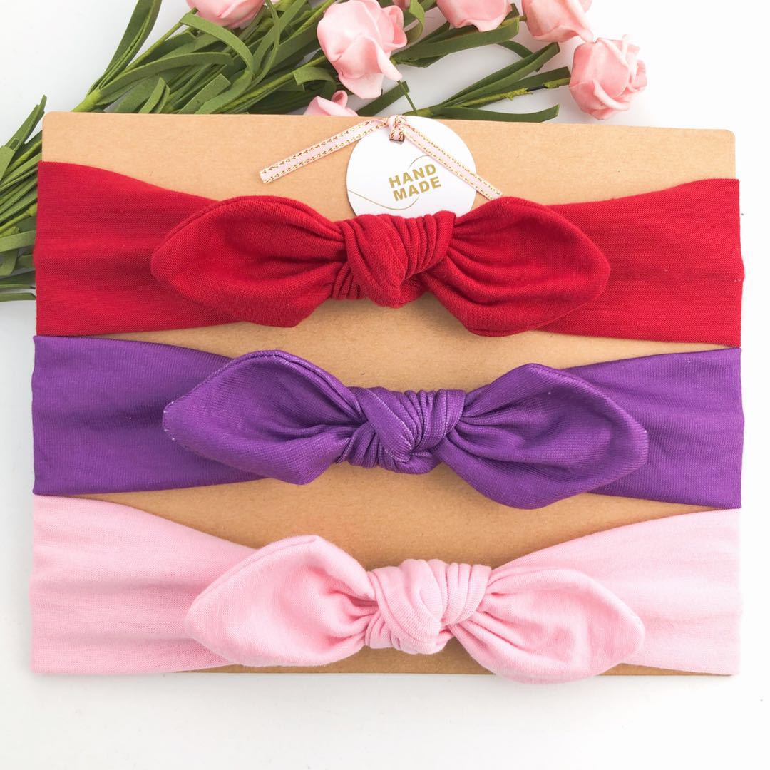 3pcs/set Kids Basic All Over Print Bow Rabbit Ear Headband