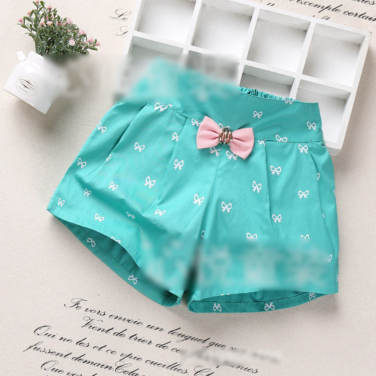 Girls Basic Bow Heart Polka Dot All Over Print Shorts