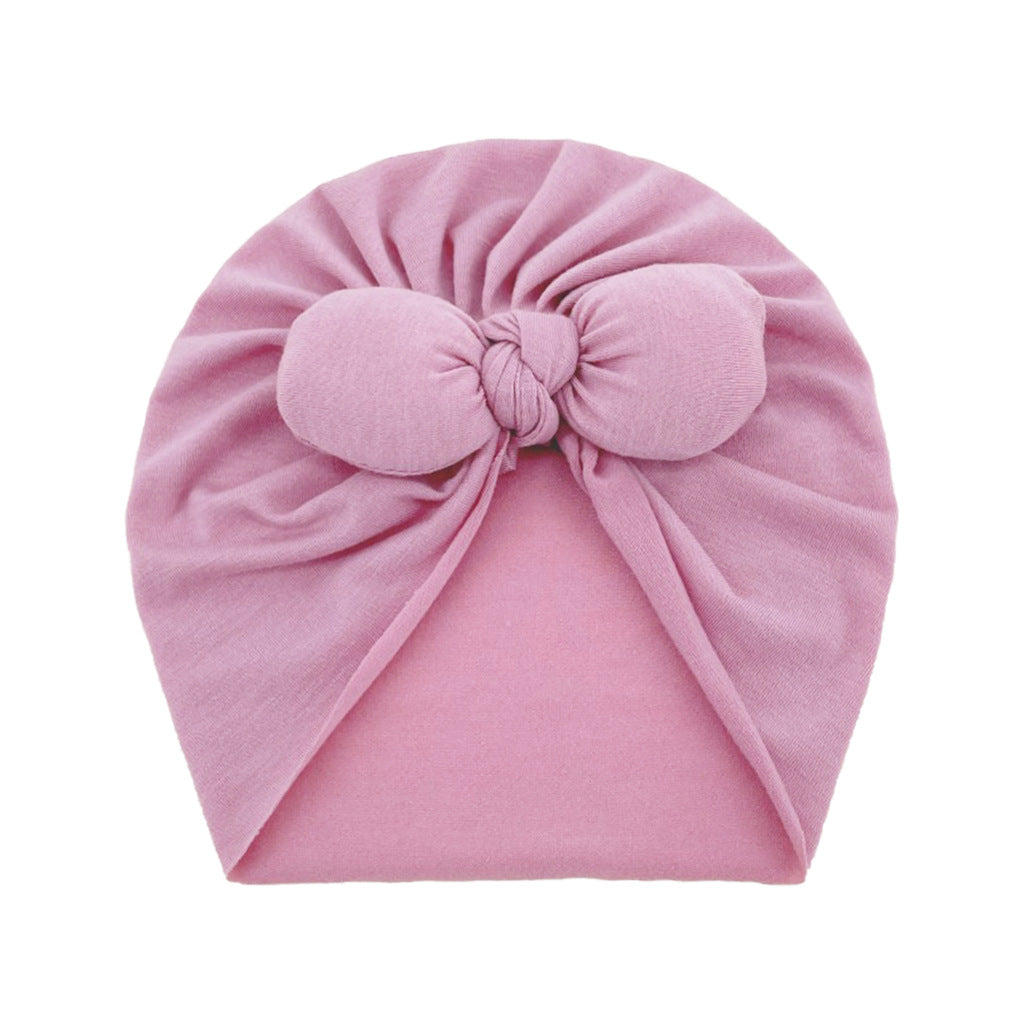 Newborn Cute Solid Color Bow Turban Cap