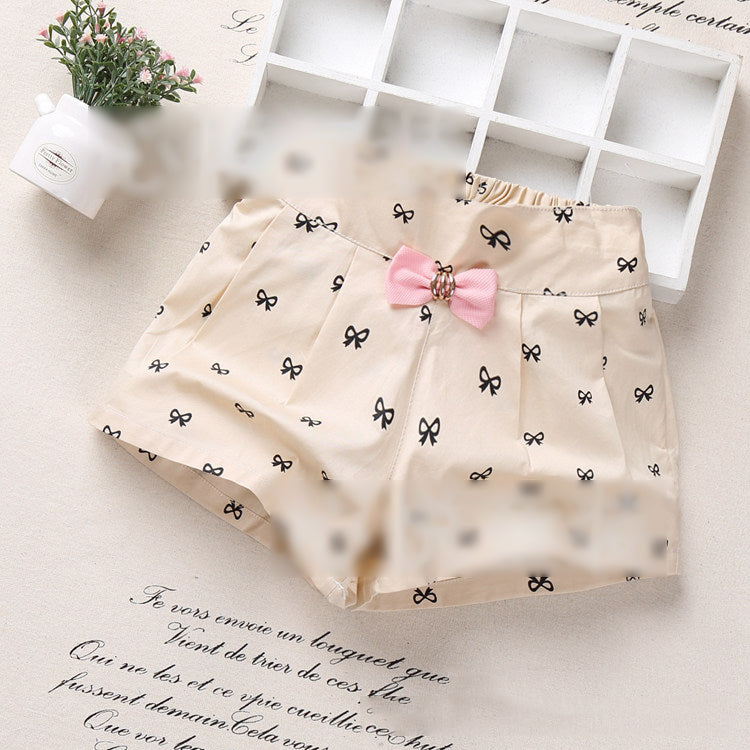 Girls Basic Bow Heart Polka Dot All Over Print Shorts