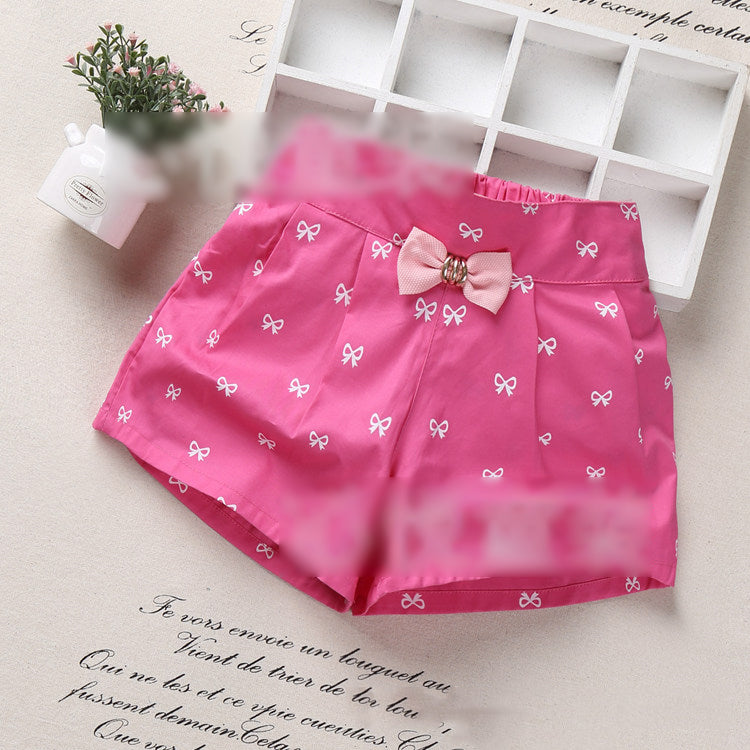Girls Basic Bow Heart Polka Dot All Over Print Shorts