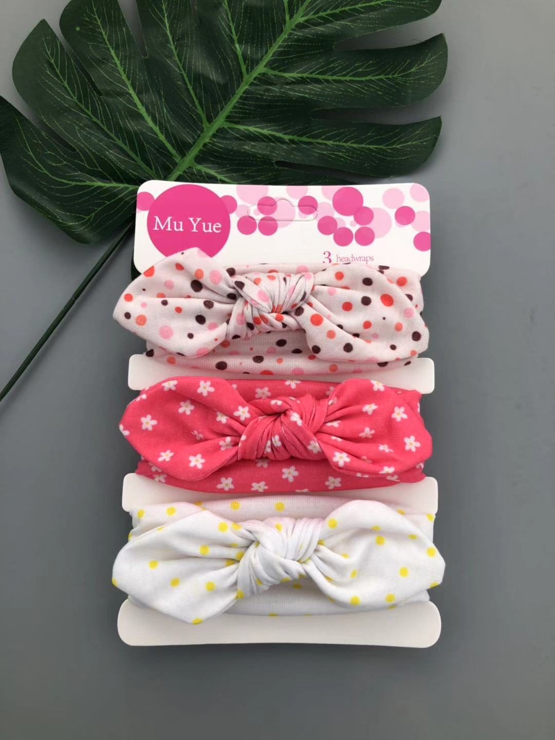 3pcs/set Kids Basic All Over Print Bow Rabbit Ear Headband
