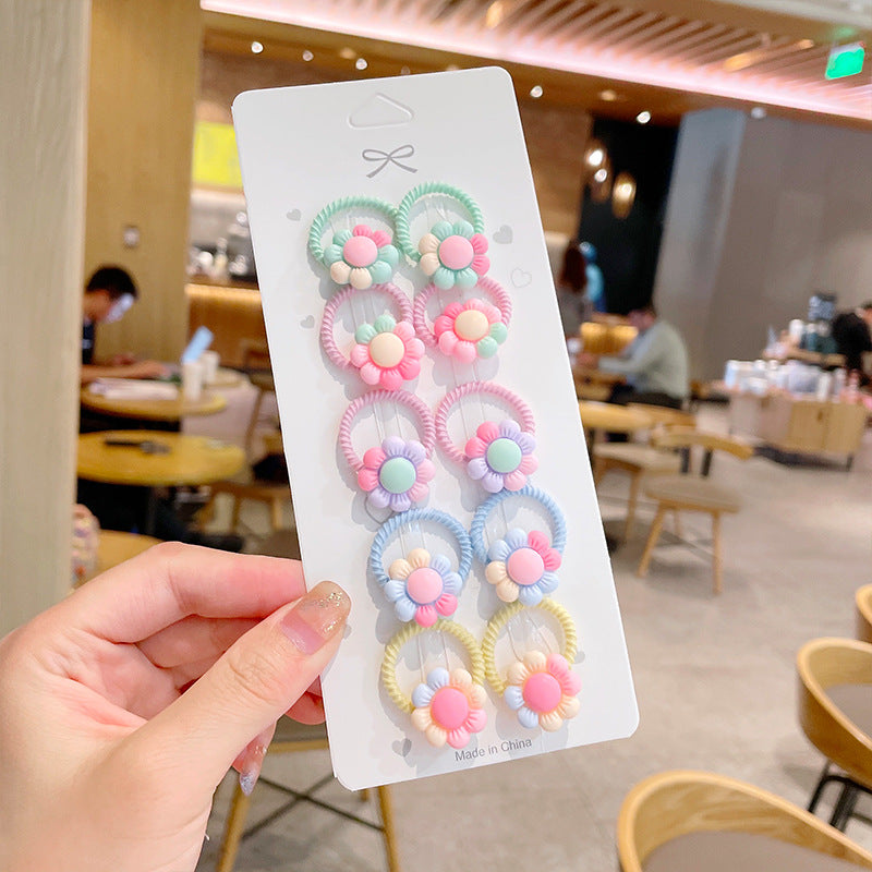 10pcs/set Girls Cute Cartoon Fruit Mini Elastic Hair Band
