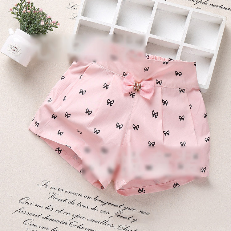 Girls Basic Bow Heart Polka Dot All Over Print Shorts