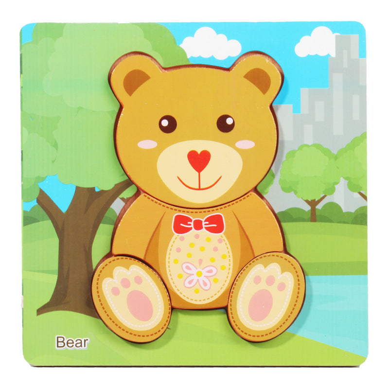 1-3 To Early Education Wooden Children'S Educational Cartoon Animal Three-Dimensional Puzzle