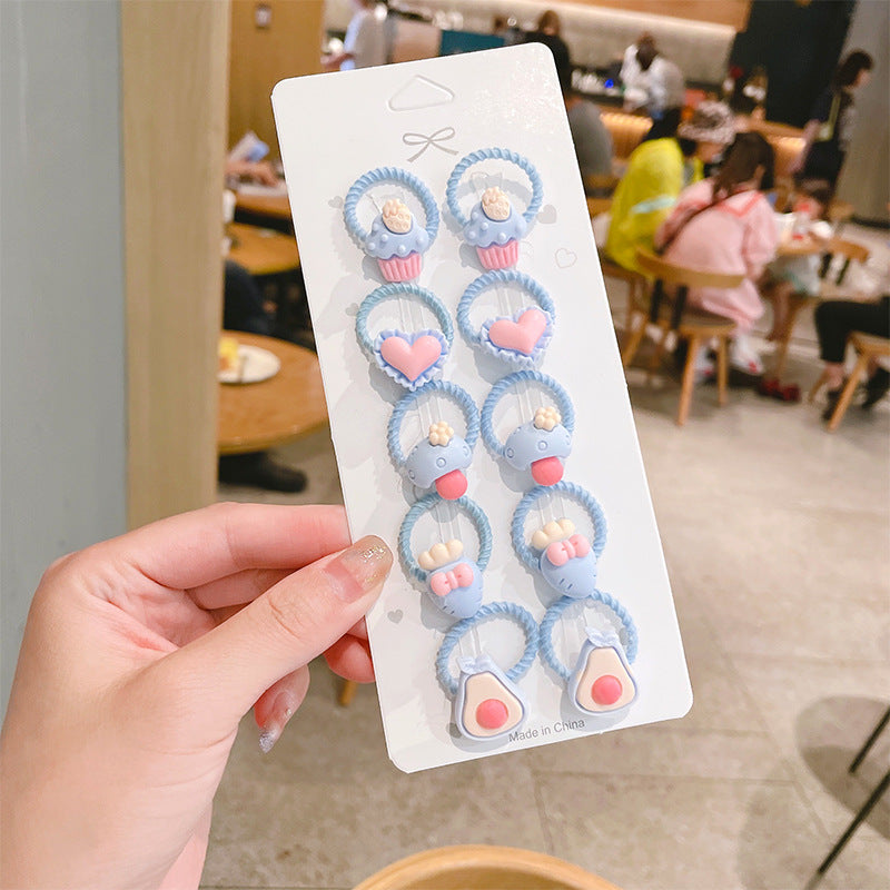 10pcs/set Girls Cute Cartoon Fruit Mini Elastic Hair Band