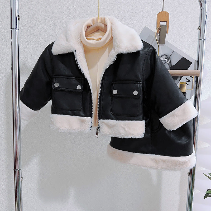 Winter Fashion Two-Piece Plush PU Jacket And Skirt Set