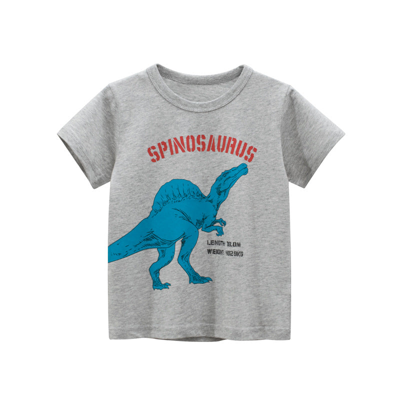 Kids Boys Casual Cartoon Dinosaur Letter Pattern Round Neck Short Sleeve Loose T-shirt