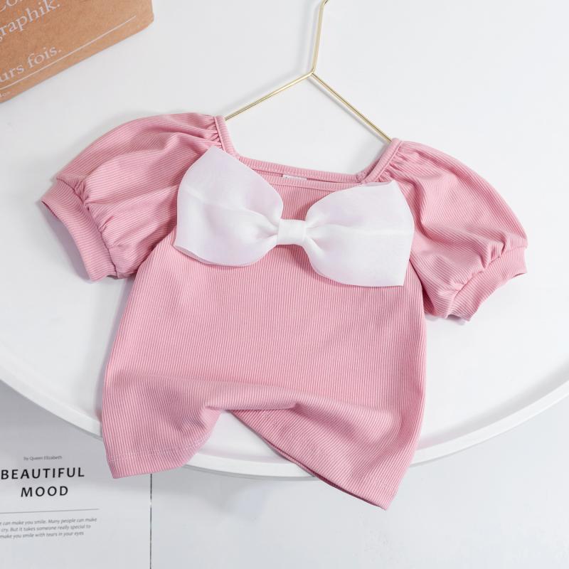 Children Kids Toddlers Girls Short Sleeve Cute Bow Knot T-Shirt