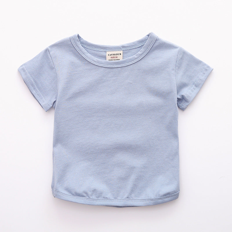 Baby Simple Solid Color Round Neck Short Sleeve Casual Loose T-shirt