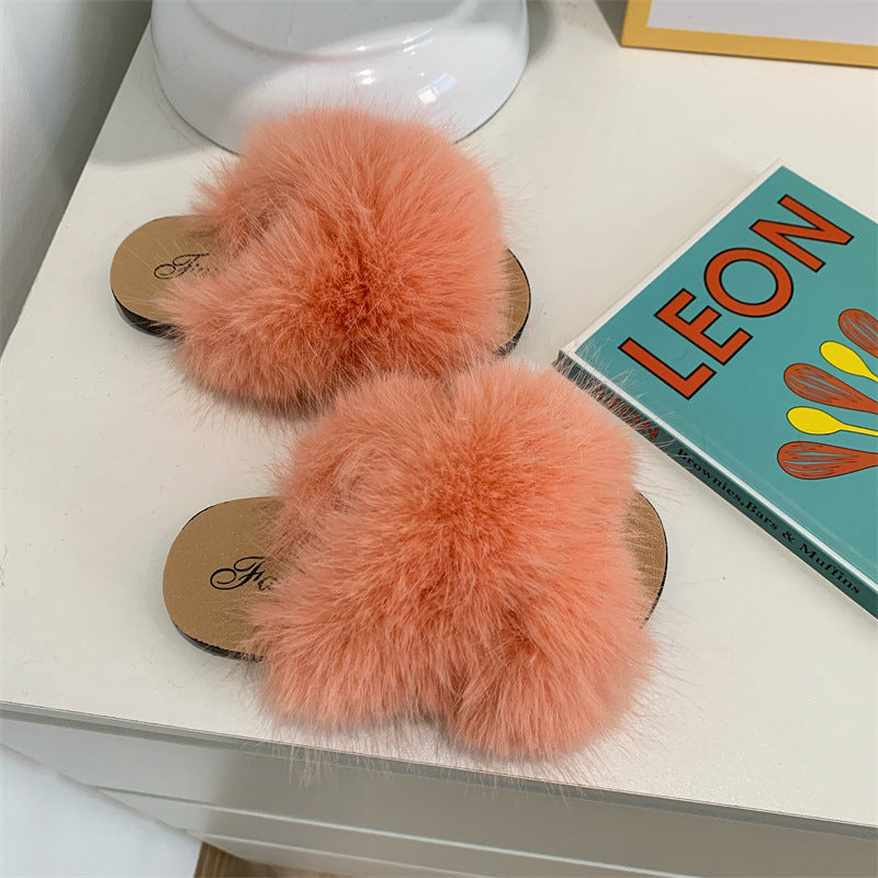 Kids Fashion Warm Non-Slip Soft Bottom Cross Strap Wool Slippers