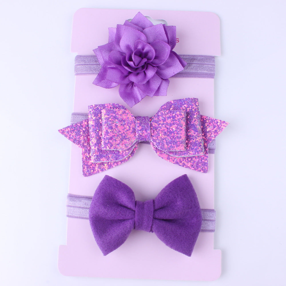 3pcs/set Girls Cute Flower Bow Sequin Design Elastic Headband