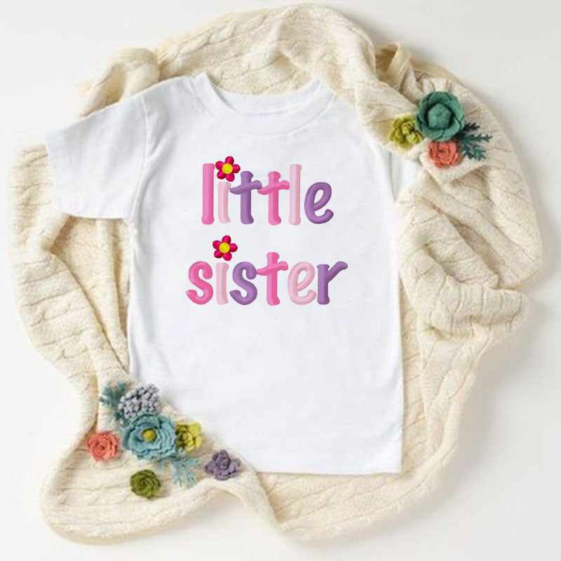 Children Kids Toddlers Girls Short Sleeves Sister Print T-Shirt