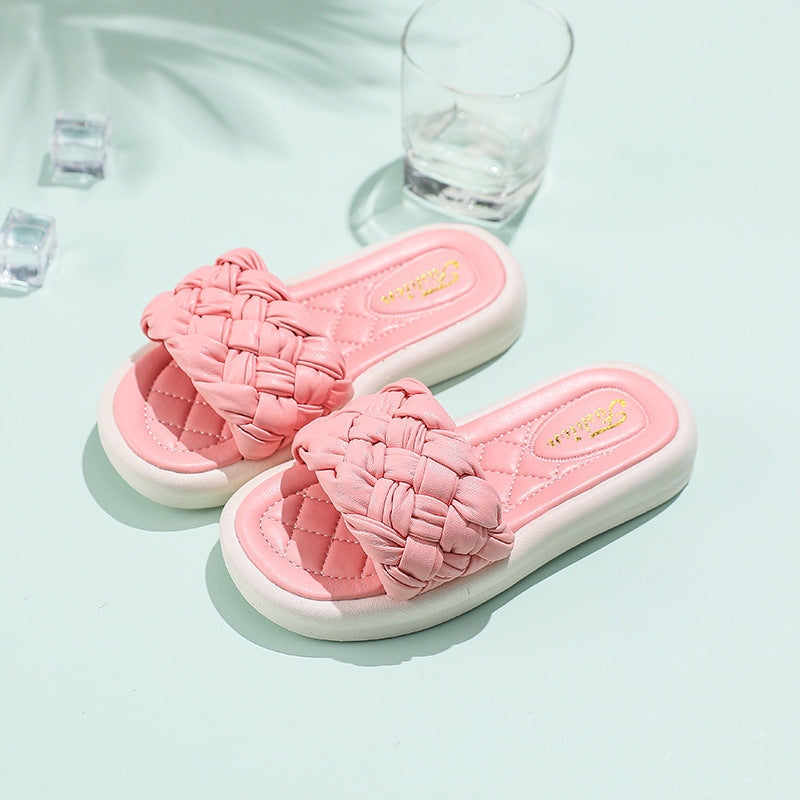 Kids Girls Basic Solid Color Weave Non-slip Slippers
