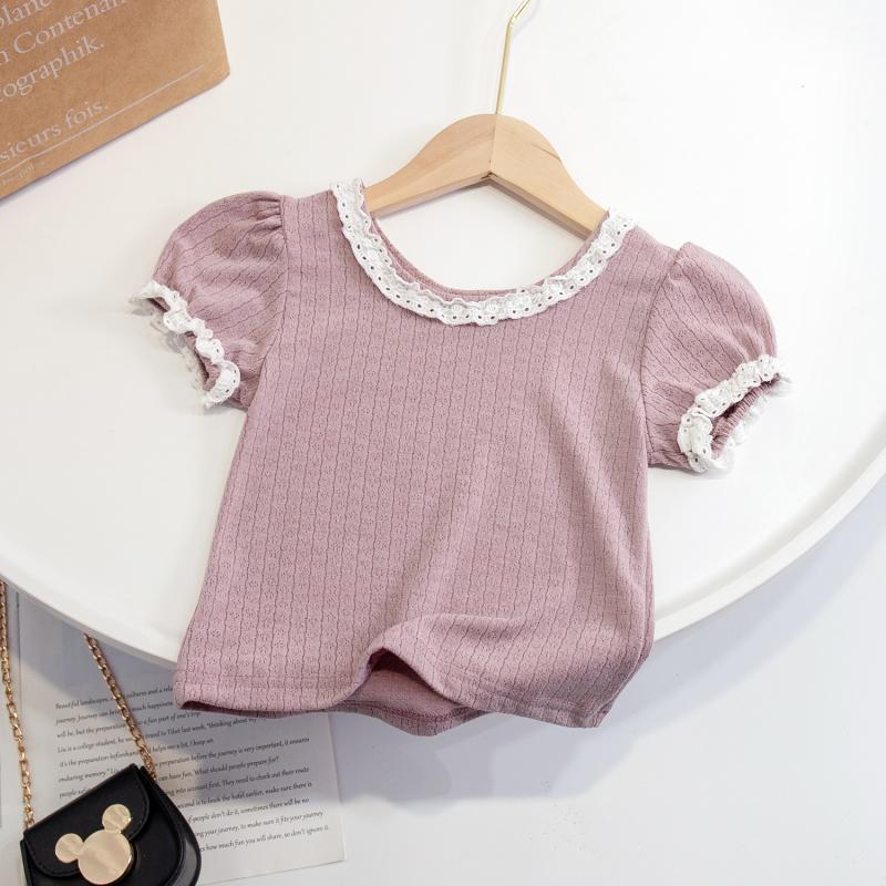 Children Kids Toddlers Girls Short Sleeve Lace T-Shirt