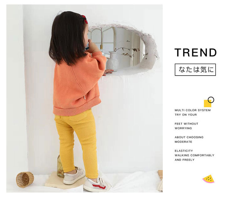 Spring And Autumn Thin Cotton Leggings Boys And Girls Rib-Knit Pants