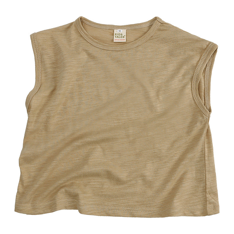 Kids Basic Solid Color Round Neck Sleeveless Loose T-shirt