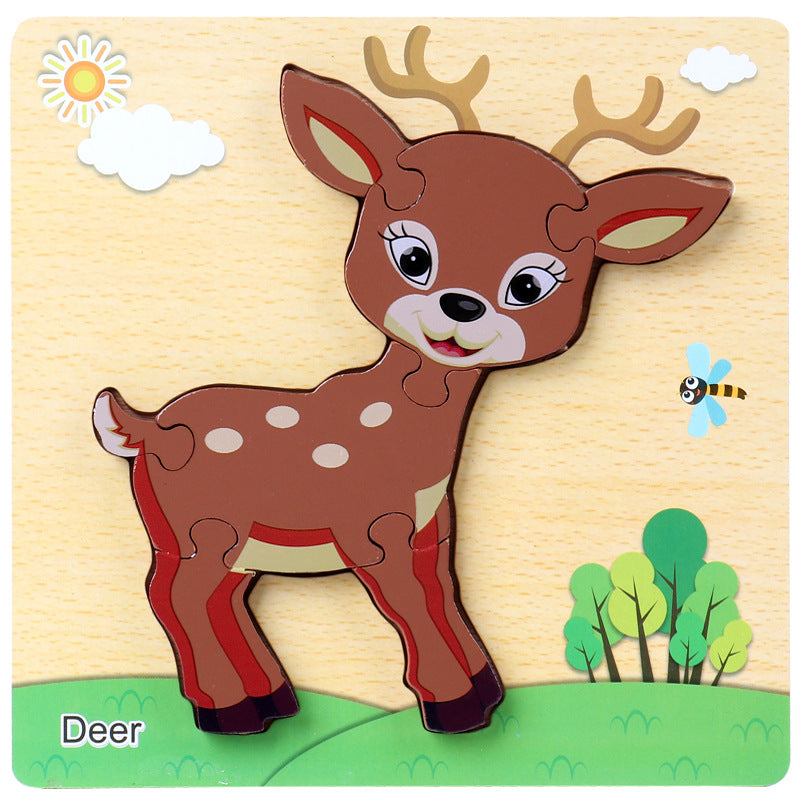 1-3 To Early Education Wooden Children'S Educational Cartoon Animal Three-Dimensional Puzzle