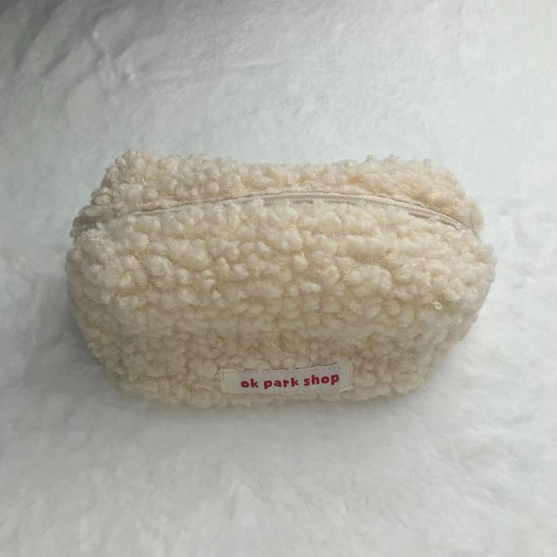 Fashion Simple Solid Color Plush Large Capacity Pencil Bag
